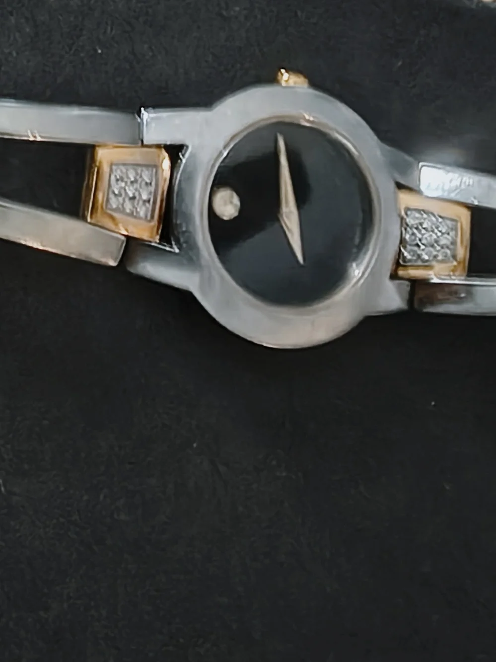 Movado Two-Tone Black Dial Womens Bracelet Watch with Gold Accents